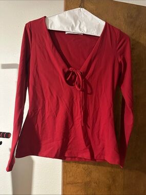 Susana Monaco Maroon V-Neck Long Sleeve Tie Front Top